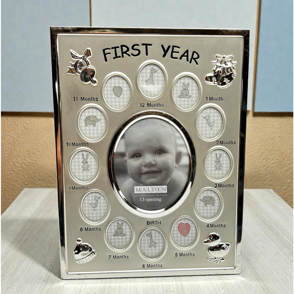Baby's First Year 13 Photos Picture Frame Silver Tone Free Standing Keepsake